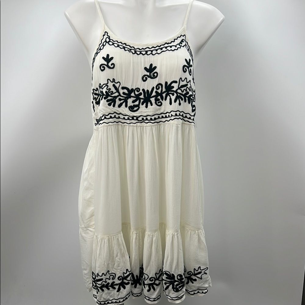 Boho Daze Cream Sundress with Spaghetti Straps and embroidered details